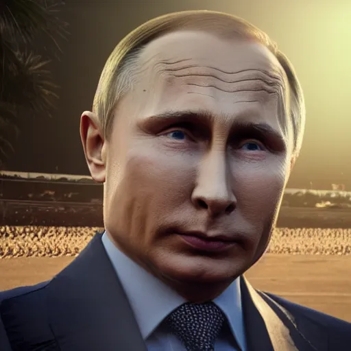 Image similar to hyperrealistic film still of vladimir putin at coachella, stunning 3 d render, dim volumetric cinematic lighting, 8 k octane comprehensive render, extremely hyper - detailed, incredibly lifelike attributes, intricate, real flesh texture, masterpiece