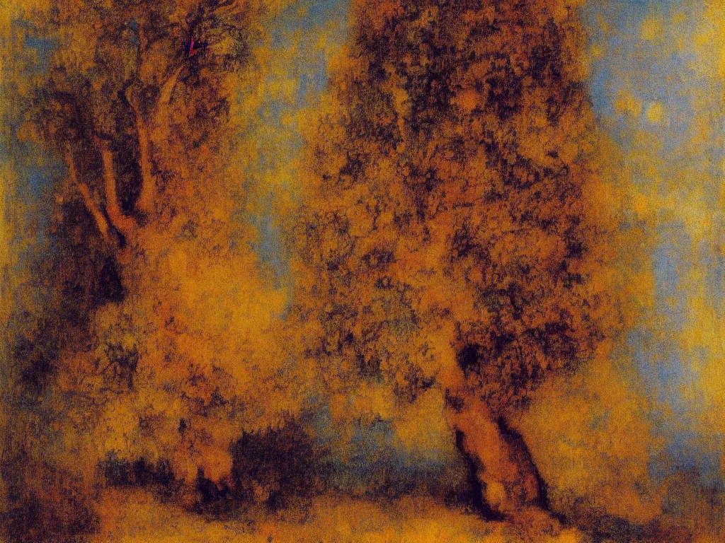 Image similar to portrait of an old tree. painting by odilon redon