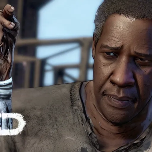 Prompt: denzel washington in walking dead game