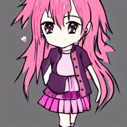 Prompt: a chibi anime girl with pink hair cute