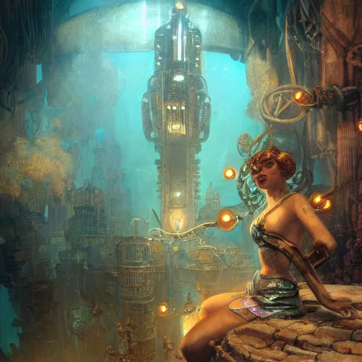 Image similar to underwater city, bioshock, highly detailed painting by gaston bussiere, craig mullins, j. c. leyendecker 8 k