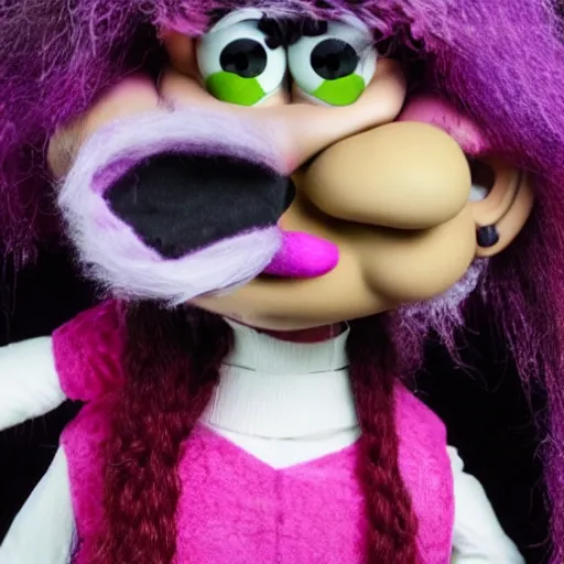 Image similar to [ grimes as a muppet ]!!, 4 k photorealistic! photography, trending on [ unsplash ], contest winner, award winning, [ 4 k ]!