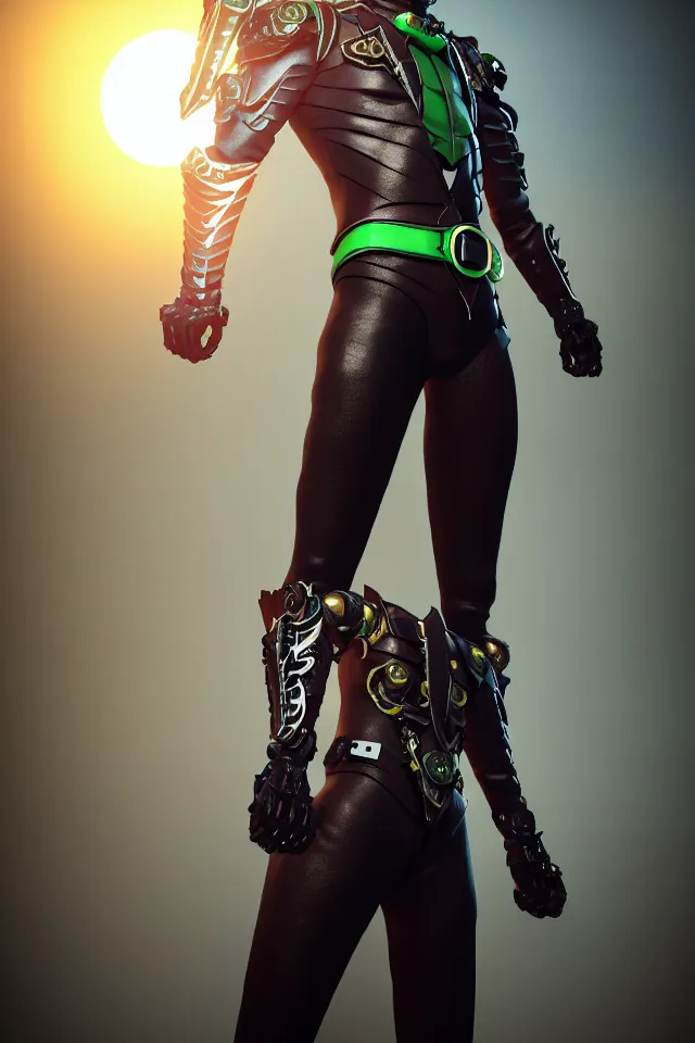 Image similar to kamen rider big belt hero sction pose, full body portrait, human structure bee concept art, human anatomy, intricate detail, hyperrealistic art and illustration by irakli nadar and alexandre ferra, blurry and sharp focus, on future tokyo night rooftop, unreal 5 engine highlly render, global illumination