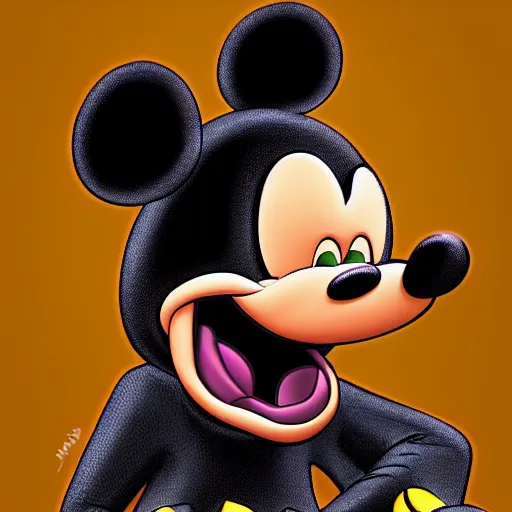 Prompt: evil sharp toothed Mickey parody by Disney, rat character evil, sharp ears, sharp features, evil eyes, menacing character, scary, horror, villain, Chuck E. Cheese, resident evil, Netflix, stranger things, detailed fur, grungy behance, HD render, cinematic Trending on artstation.