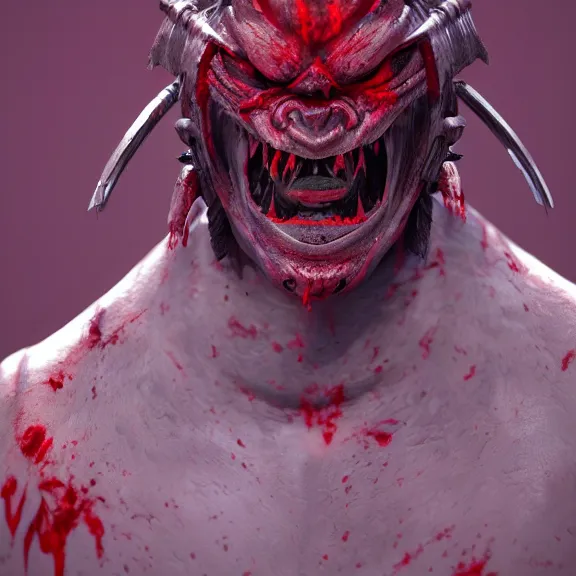 Prompt: a portrait of a angry samurai as a demon, hellish, blood, unreal engine, octane render, artstation, digital art.