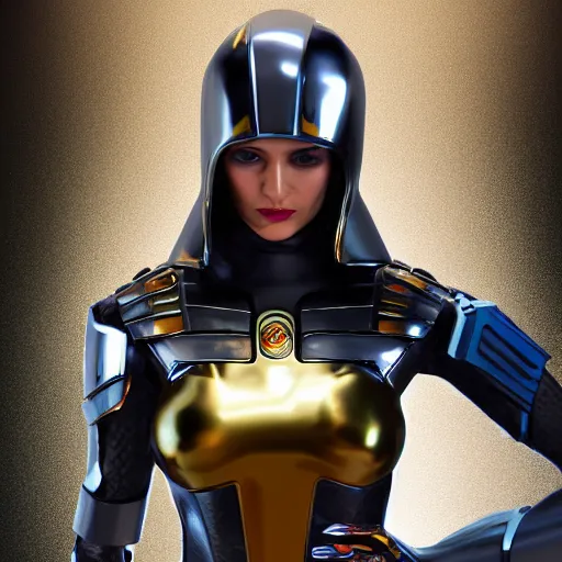 Image similar to a woman hero in a themed futuristic metal suit, super hero, armor, sleek, beautiful face, cinematic pose, sci - fi, egypt themed art, photorealistic, 8 k