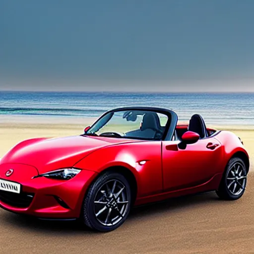 Prompt: a red Mazda MX-5 parked on a beach in the moonlight 4k photorealistic