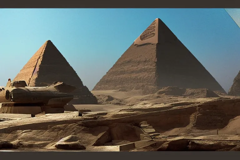 Image similar to egyptian spaceship, matte painting