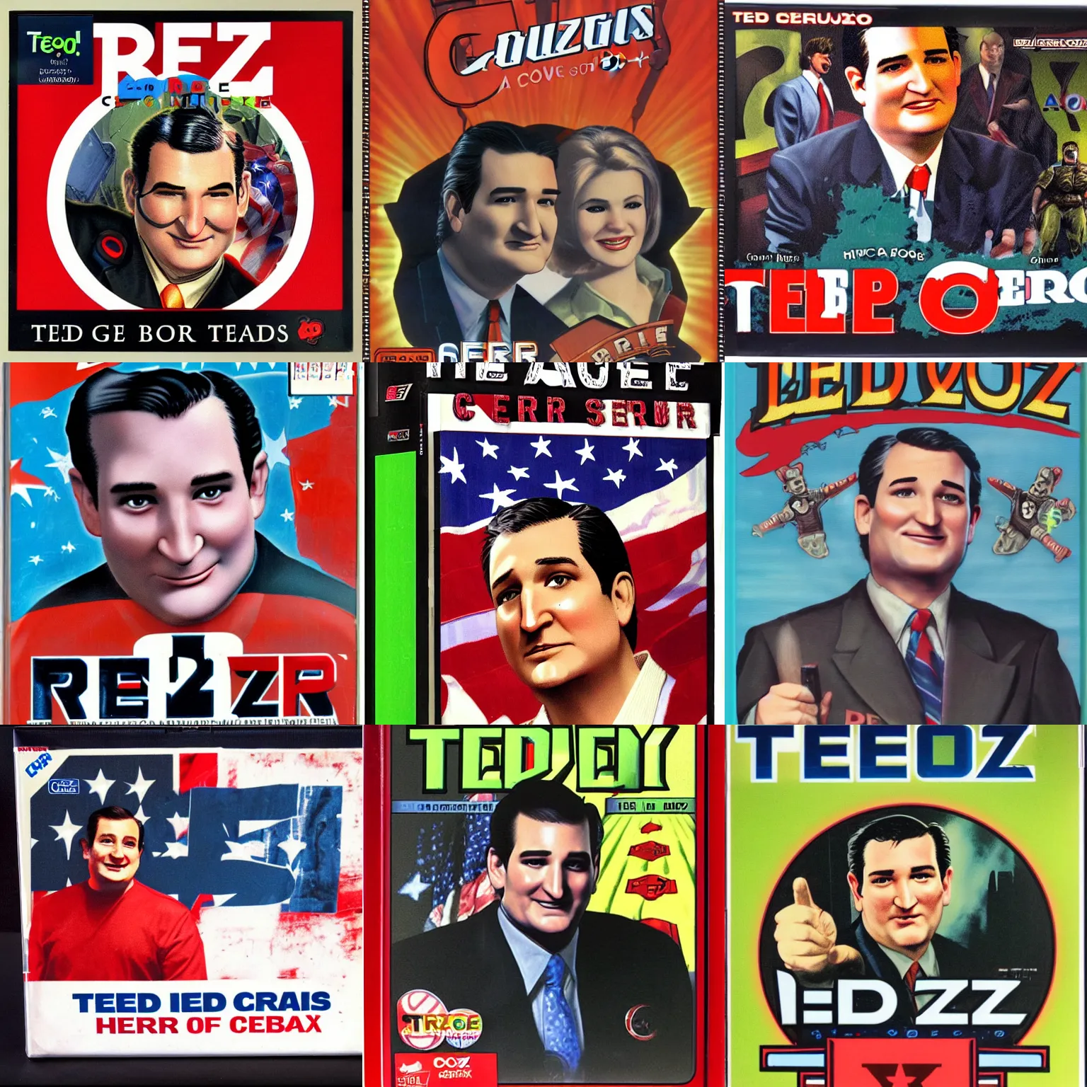 Prompt: ted cruz hero cover apogee software pc game box 1 9 9 3 high resolution
