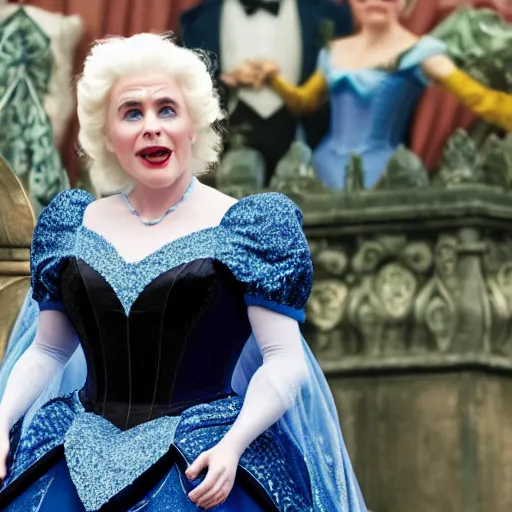 Image similar to a Still from the disney film cinderella featuring Boris Johnson as the evil queen