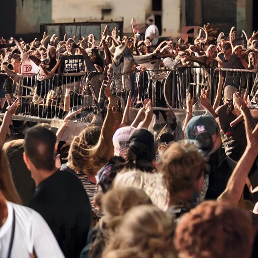 Image similar to Blistered cups of coffee are being handed out by a stringy-haired, sweaty man who is wearing an I.V. drip in his arm and a cigarette between his lips. A few people clamber up onto the stage to sit on the rickety chairs that have been set out for them; others stand along the wall or lean against the cracked concrete pillars. The only ones sitting down are those with crutches or canes—they've brought their own seats.