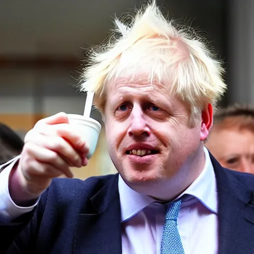 Image similar to boris johnson having milkshake thrown on him