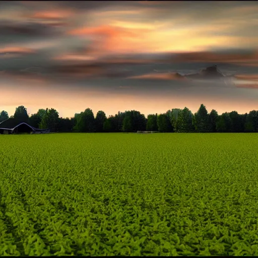 Prompt: futuristic farm ultrarealistic 150mpx landscape photography photorealistic 8k