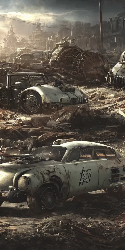 Image similar to fallout concept art car render ultra unreal engine 5