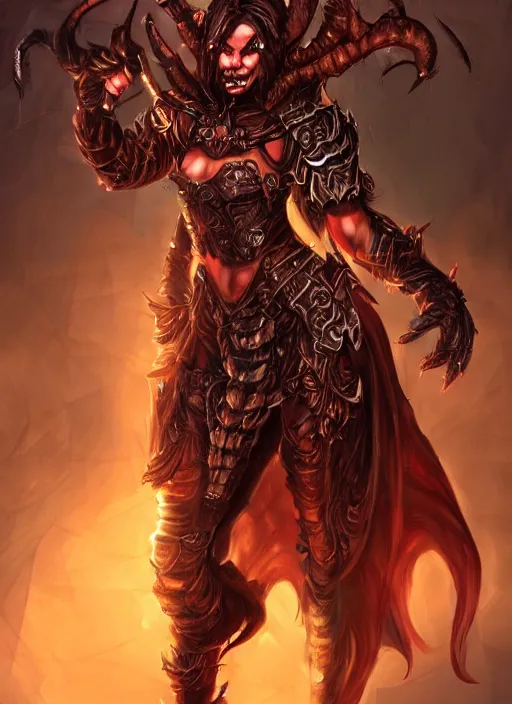 Prompt: a higly detailed airbrush full body shot portrait painting of a fantasy demonic character, fantasy portrait, pinterest, baldur's gate, dynamic lighting, ambient lighting, deviantart, dndbeyond, dnd character portrait