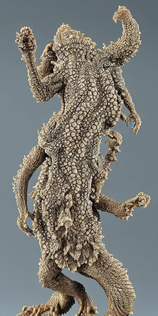 Prompt: a kaiju figurine in the style of ernst haeckel