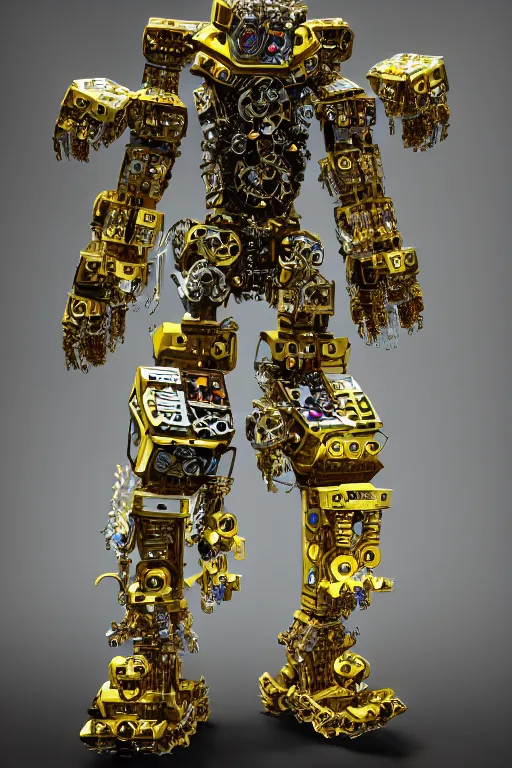 Prompt: a intricate ornate boxing humanoid mecha, punk, by war robots, real steel ( 2 0 1 1 ), westworld and pacific rim movie and ps 5 game machine warrior 5, cryengine, frostbite 3 engine, blue and yellow scheme, sharp focus, 8 k, high definition, insanely detailed, soft lighting, smooth face