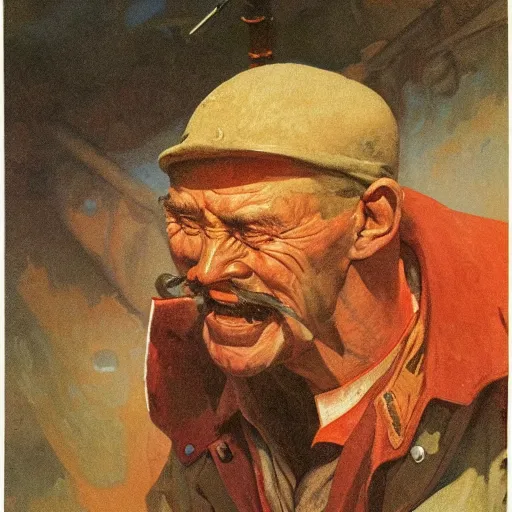 Image similar to soviet propaganda of communist peasant ken klippenstein by j. c. leyendecker, bosch, and beksinski