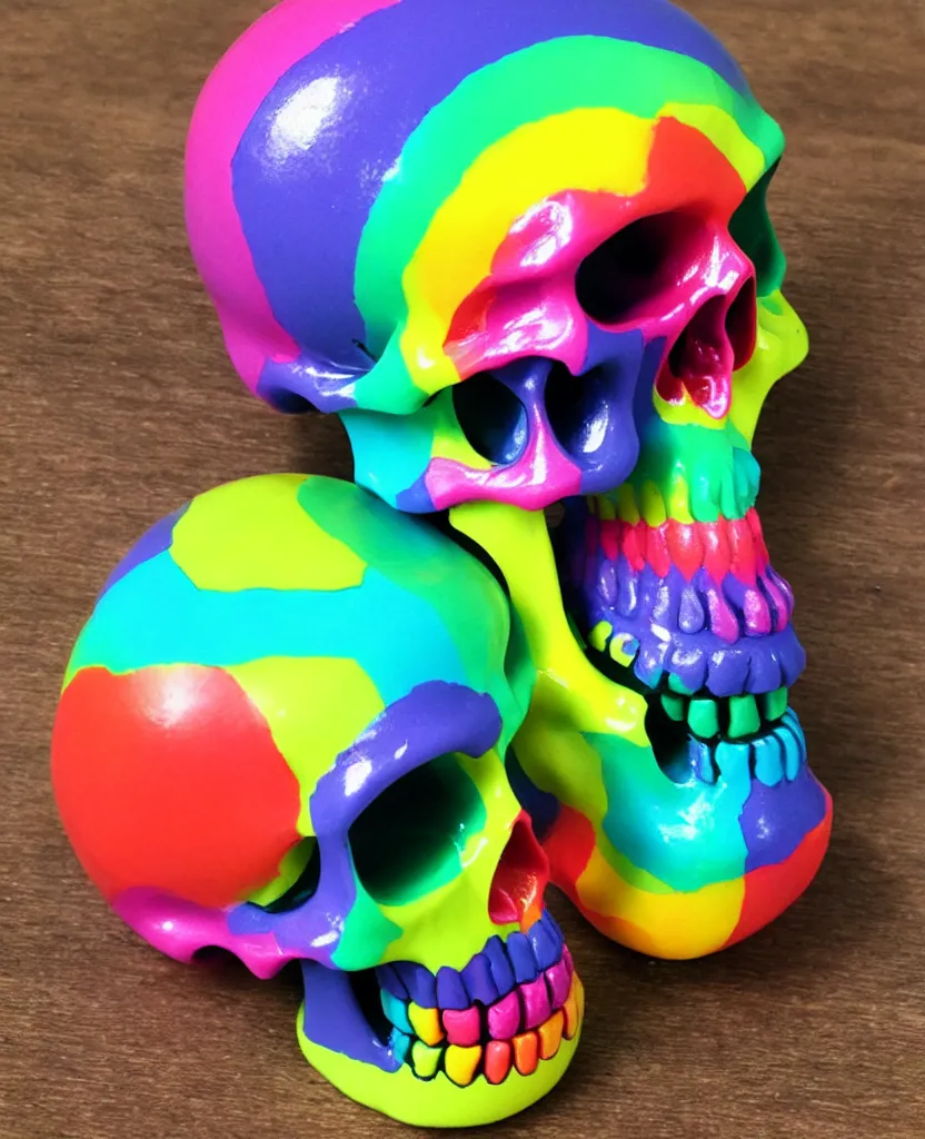 Image similar to rainbow skull art toy, vinyl, resin, handmade