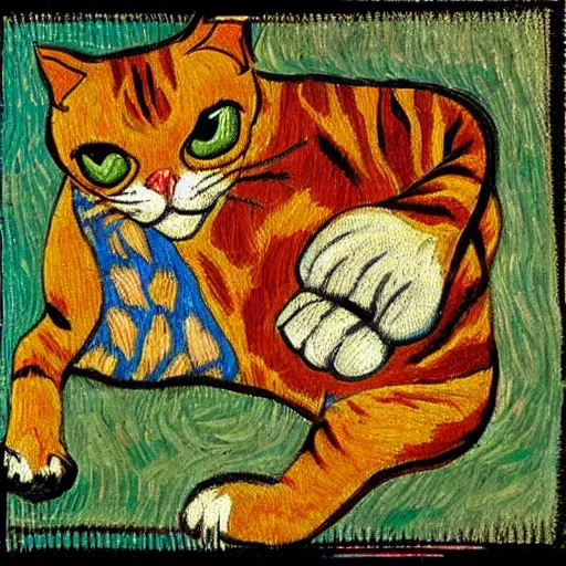 Image similar to a feline boxer fighting in a ring, in the style of vincent van gogh