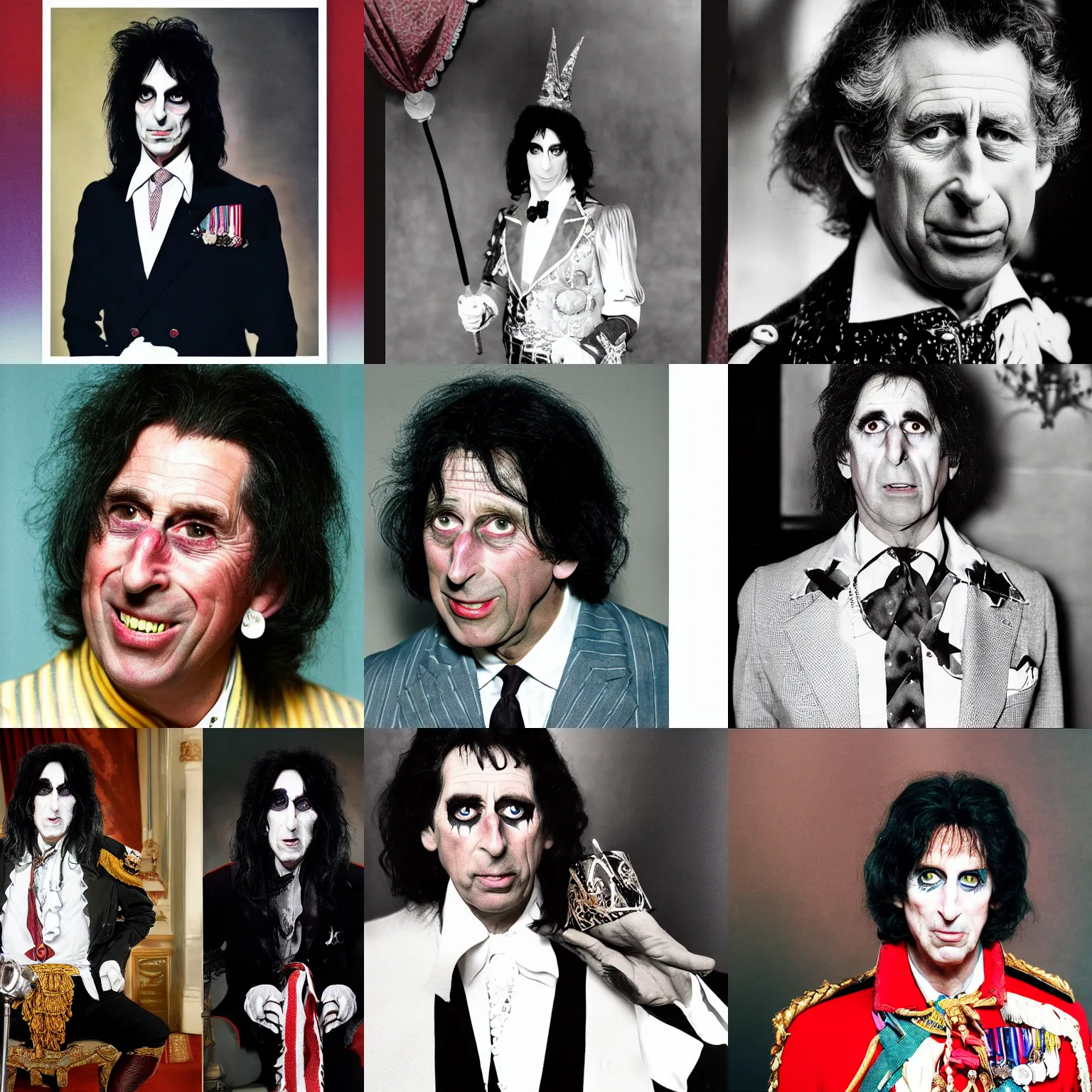 Prompt: prince charles as alice cooper, portrait photography