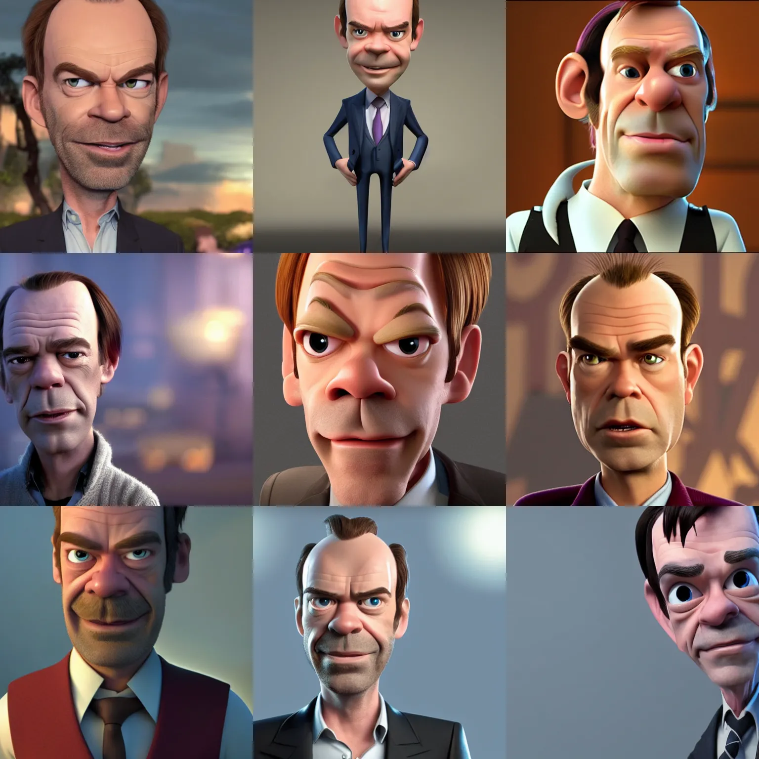 Prompt: a still of hugo weaving in a pixar movie. 3 d rendering. unreal engine. amazing likeness. very detailed. cartoon caricature.