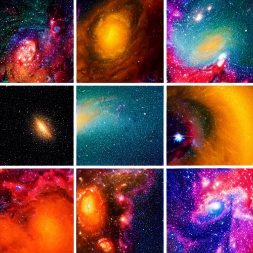 Prompt: a sequence of images depicting the transformation of a colorful galaxy into a dull one