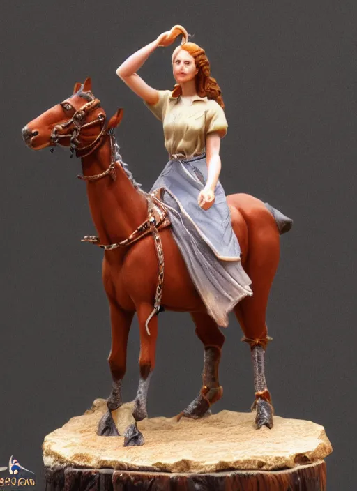 Image similar to 80mm resin detailed miniature of a Woman with a Horse, Product Introduction Photos, 4K, Full body, simple background