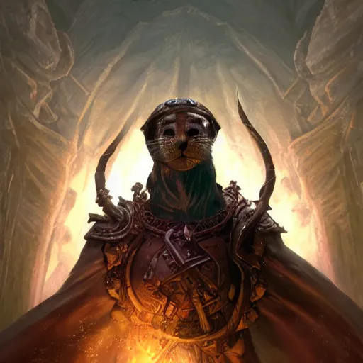 Prompt: Anthropomorphized Seal casting epic spell, magic the gathering artwork, D&D, fantasy, cinematic lighting, centered, symmetrical, highly detailed, digital painting, artstation, concept art, smooth, sharp focus, illustration, volumetric lighting, epic Composition, 8k, art by Akihiko Yoshida and Greg Rutkowski and Craig Mullins, heroic pose, oil painting, cgsociety, magic lab background