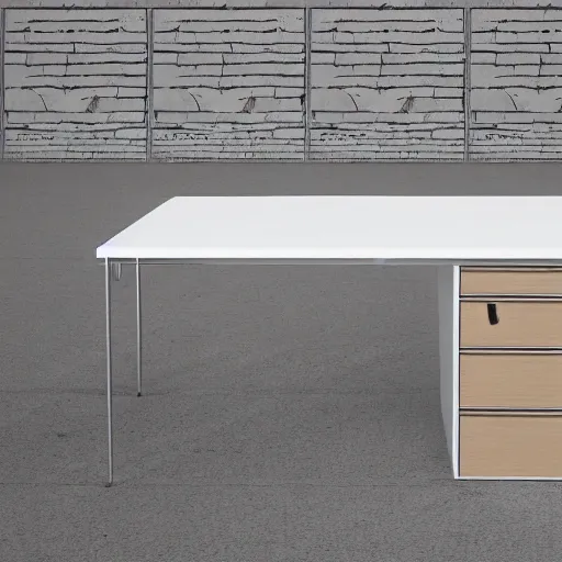 Prompt: brutalist style desk, modern architecture, high resolution