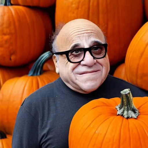 Image similar to photograph of danny devito wearing pumpkin costume, full - body pumpkin costume, 4 k