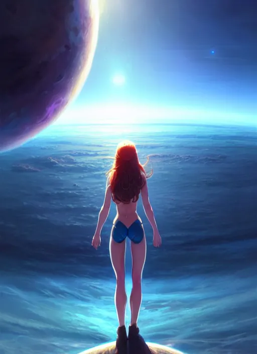 Prompt: standing on neptune, looking out into the vastness of space, digital art, art by artgerm greg rutkowski and andreas rocha, cinematic lighting, highly detailed, warm colours, 8 k