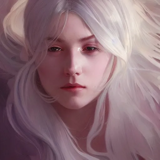 Image similar to god and goddess, white hair, long hair, gorgeous, amazing, elegant, intricate, highly detailed, digital painting, artstation, concept art, sharp focus, illustration, art by artgerm and greg rutkowski and alphonse mucha