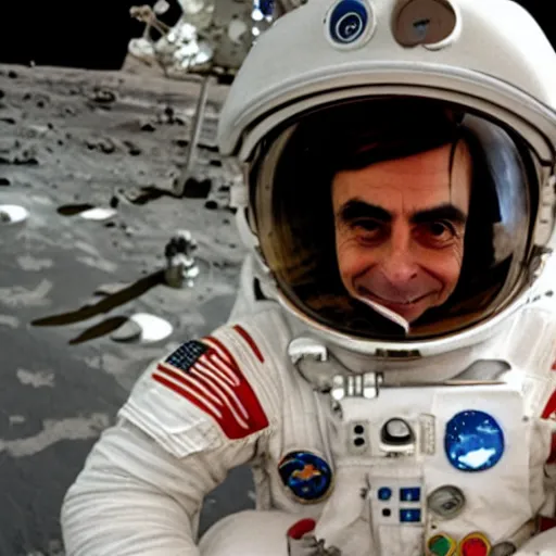 Image similar to perfect photo of carl sagan looking through visor of spacesuit, mars rover in background, detailed face