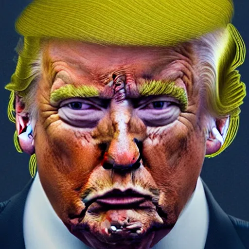 Image similar to donald trump morphing into a toad portrait, intricate, highly detailed, concept art, smooth, sharp focus, illustration, medium shot, mid - shot