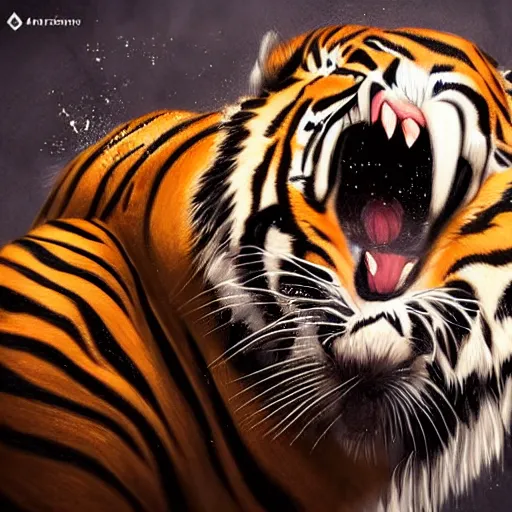 Image similar to a photorealistic picture of a tiger dunking a basketball comic book illustration Trending on Artstation, featured on Behance, well-rendered, fine detail, extra crisp image, Unreal Engine, 4K HD