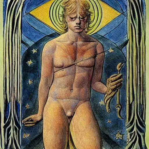 Image similar to tarot, major arcana, hyperrealism, art by william blake