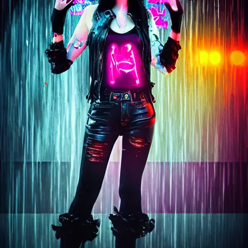 Image similar to gothic queen, splashes of neon, cartoon portrait made out of rain, trending on artstation, epic composition, beautiful, rendered in octane, unreal engine, highly detailed, realistic