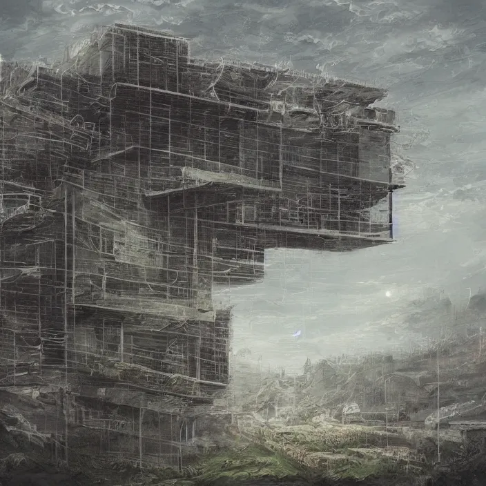 Image similar to a building in a landscape, trending on pixiv