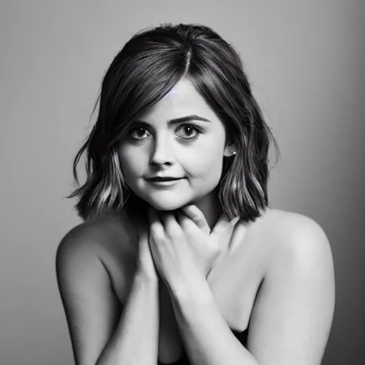 Prompt: boudoir photoshoot of jenna coleman, beautiful symmetrical face, sensual, volumetric lighting, realistic professional photograph