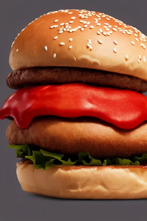 Image similar to mcdonalds hamburger covered in blood, commercial photography