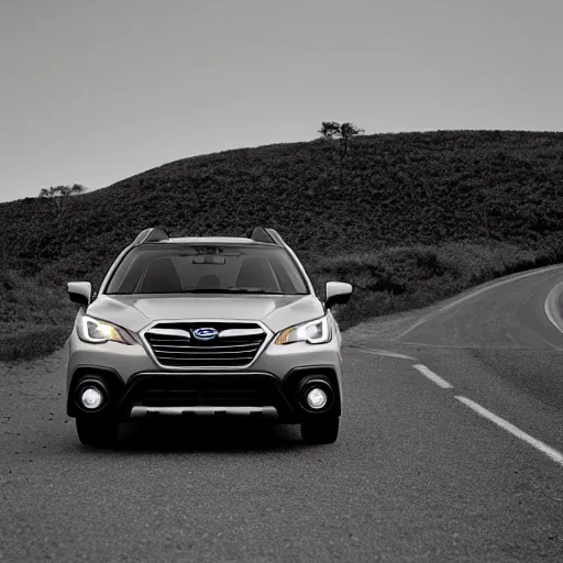 Image similar to official promo photo for the 2 0 5 2 subaru outback, driving down a kentucky highway at night, stars in the sky, 2 5 mm f / 1. 8 film grain