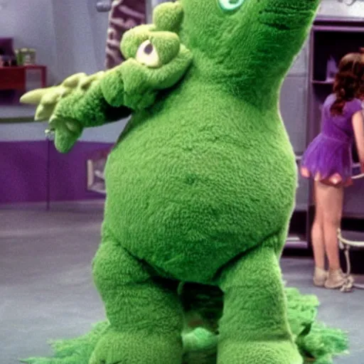Image similar to Green Godzilla on Barney and Friends