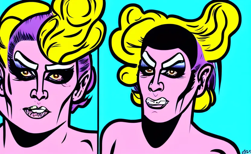 Prompt: drag queen with bruised face on a space ship in comic style