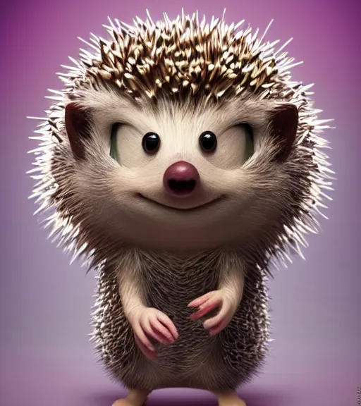 Prompt: very beautiful portrait of an extremely cute and adorable hedgehog, smooth, perfect face, fantasy, character design by mark ryden and pixar and hayao miyazaki, sharp focus, concept art, harvest fall vibrancy, intricate detail, cinematic lighting, hyperrealistic, 3 5 mm, diorama macro photography, 8 k, 4 k