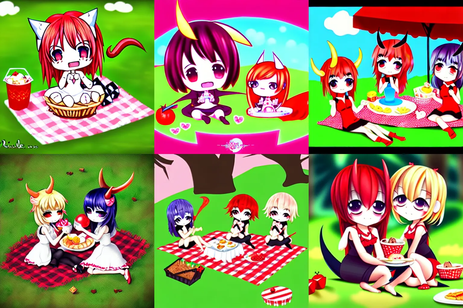 Prompt: cute chibi devil picnic