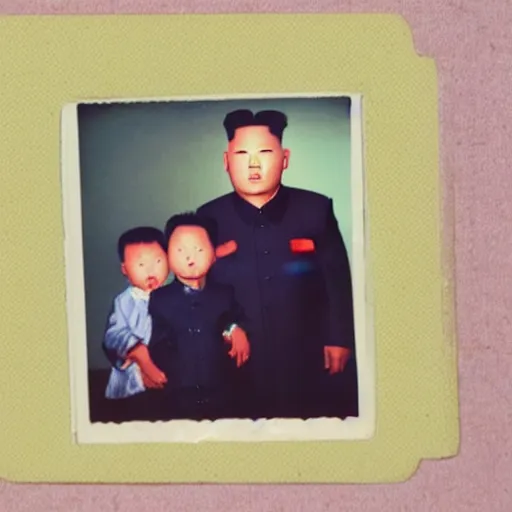 Prompt: kim jong creepy family, driking blood of his son, polaroid