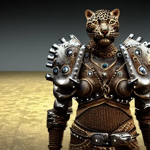 Prompt: warrior with metal jaguar themed armour, highly detailed, 4 k, hdr, award - winning, unreal engine, artstation