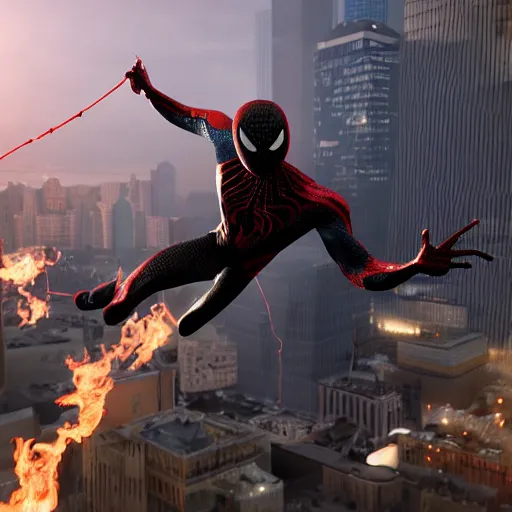 Image similar to a single venom and spider - man hybrid, dslr, cinematic, volumetric lighting, 8 k resolution, photorealistic