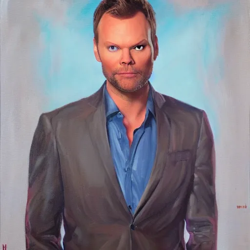 Image similar to joel mchale, oil painting